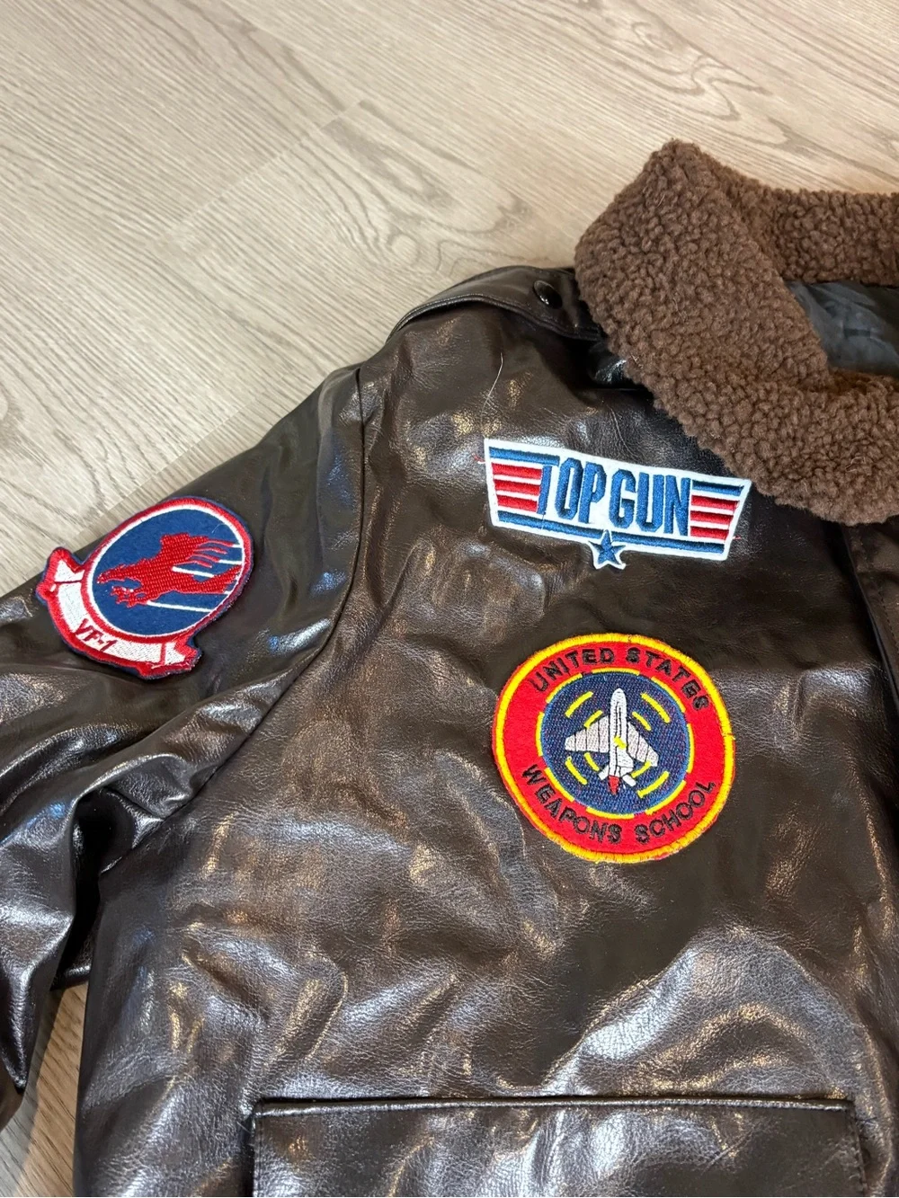 Leg Avenue Dark Brown Bomber Jacket with Shearling Collar and Patches